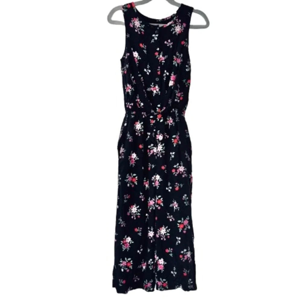 Abercrombie Kids Girls 7/8 Navy Floral Jumpsuit Sleeveless Romper Cottagecore